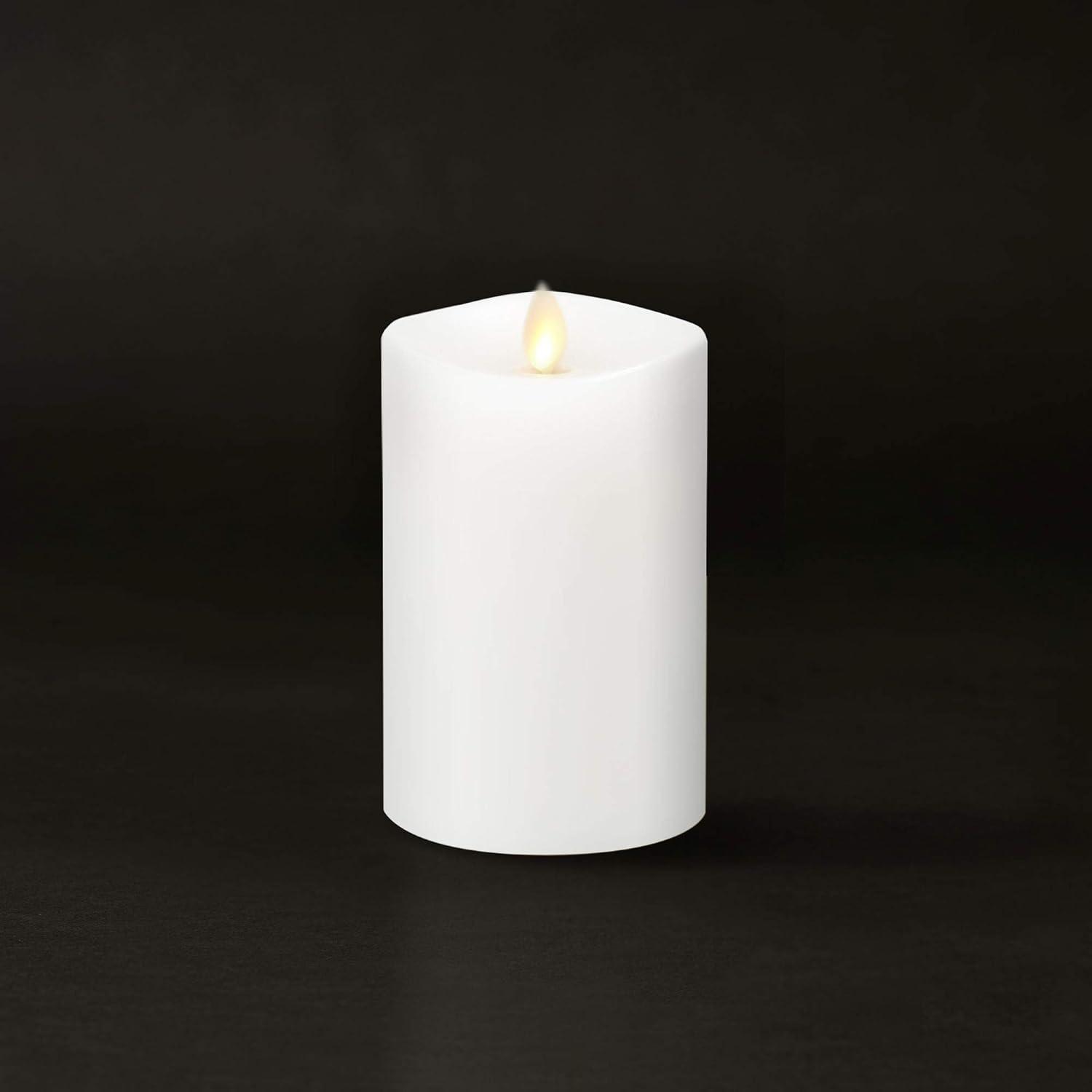 imageLuminara Flameless Slim Pillar Candle Flickering Real Flame Effect Melted Edge Smooth Wax Unscented White Real Wax LED Battery OperatedWhite