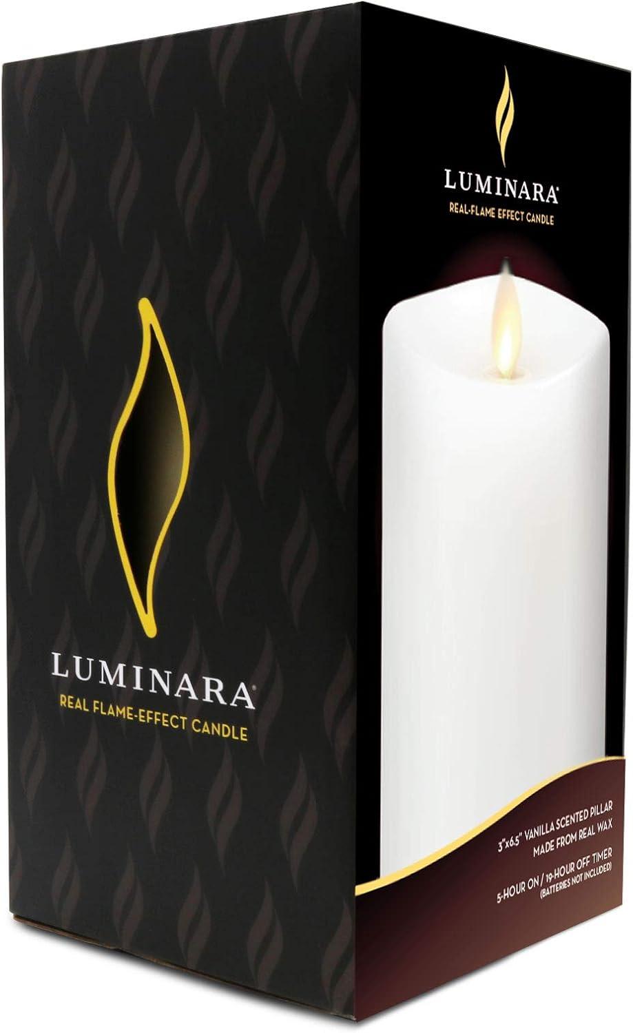 imageLuminara Flameless Slim Pillar Candle Flickering Real Flame Effect Melted Edge Smooth Wax Unscented White Real Wax LED Battery OperatedWhite