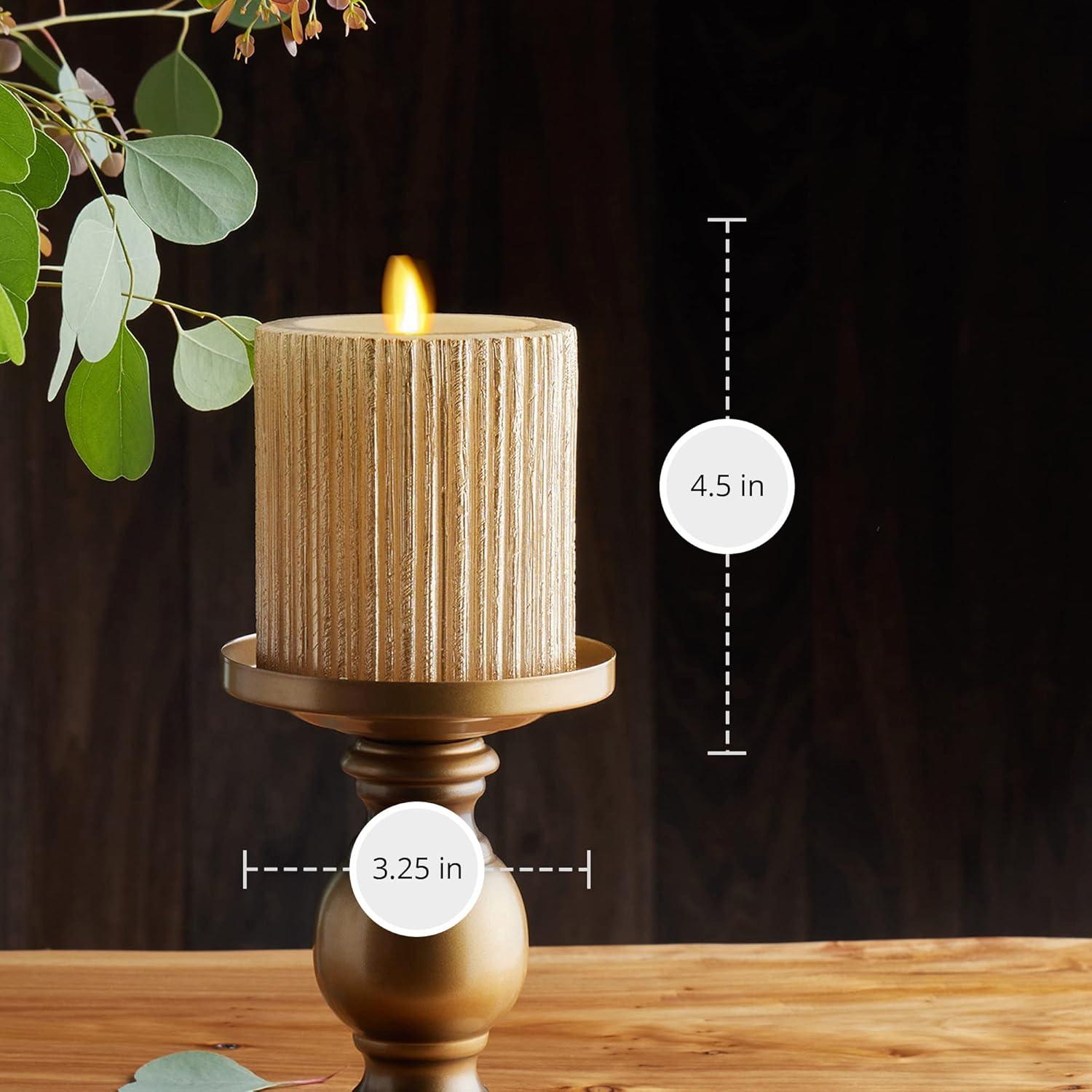 imageLuminara Metallic Embossed Pillar Champagne Flameless LED Candle 325quot x 65quot Battery Operated Real Flame Technology wTimer Function Paraffin WaxChampagne