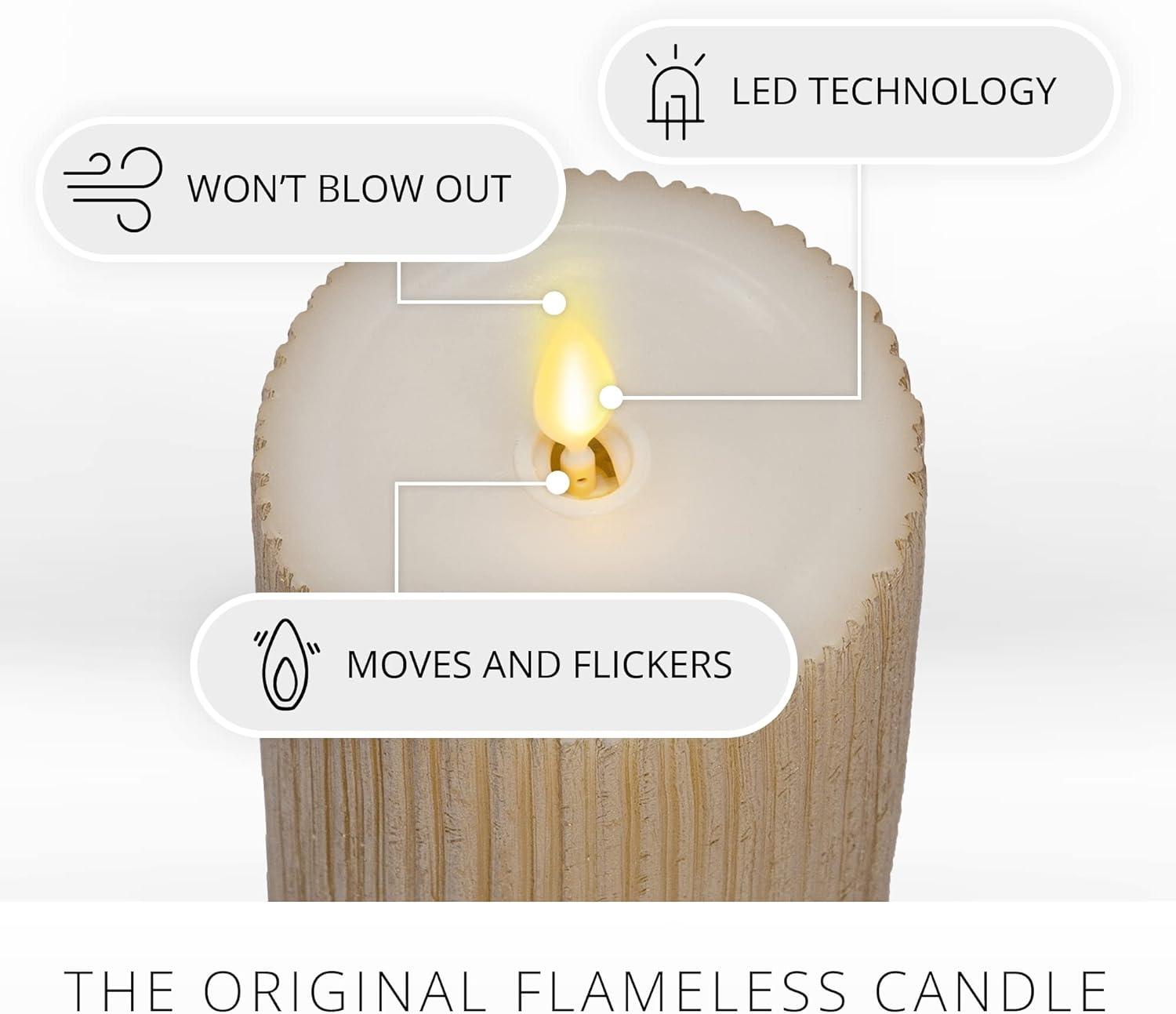 imageLuminara Metallic Embossed Pillar Champagne Flameless LED Candle 325quot x 65quot Battery Operated Real Flame Technology wTimer Function Paraffin WaxChampagne