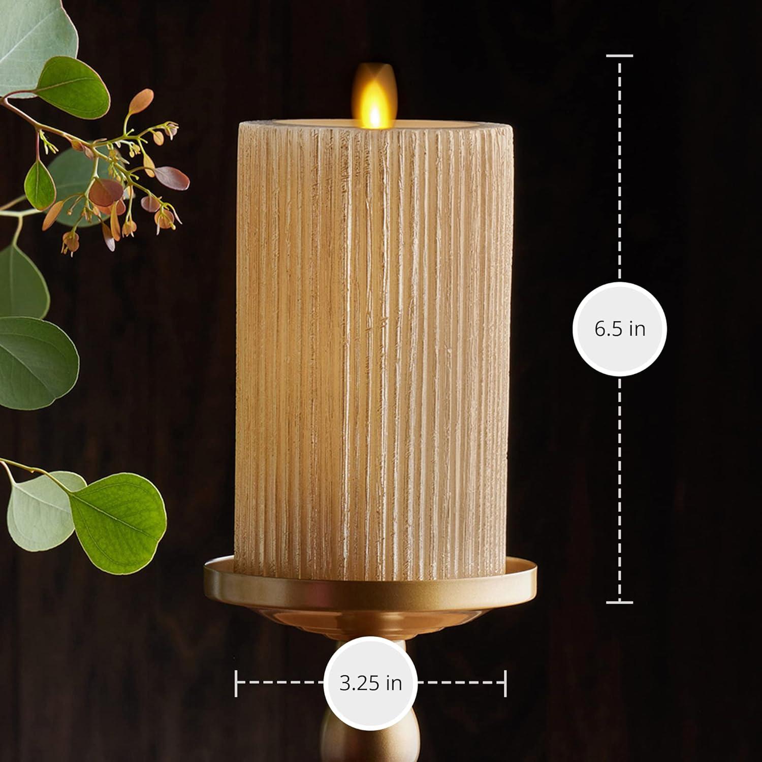 imageLuminara Metallic Embossed Pillar Champagne Flameless LED Candle 325quot x 65quot Battery Operated Real Flame Technology wTimer Function Paraffin WaxChampagne