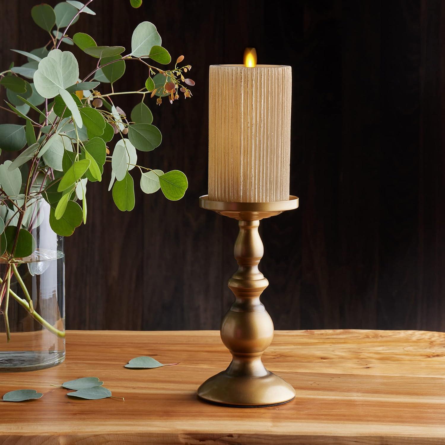 imageLuminara Metallic Embossed Pillar Champagne Flameless LED Candle 325quot x 65quot Battery Operated Real Flame Technology wTimer Function Paraffin WaxChampagne