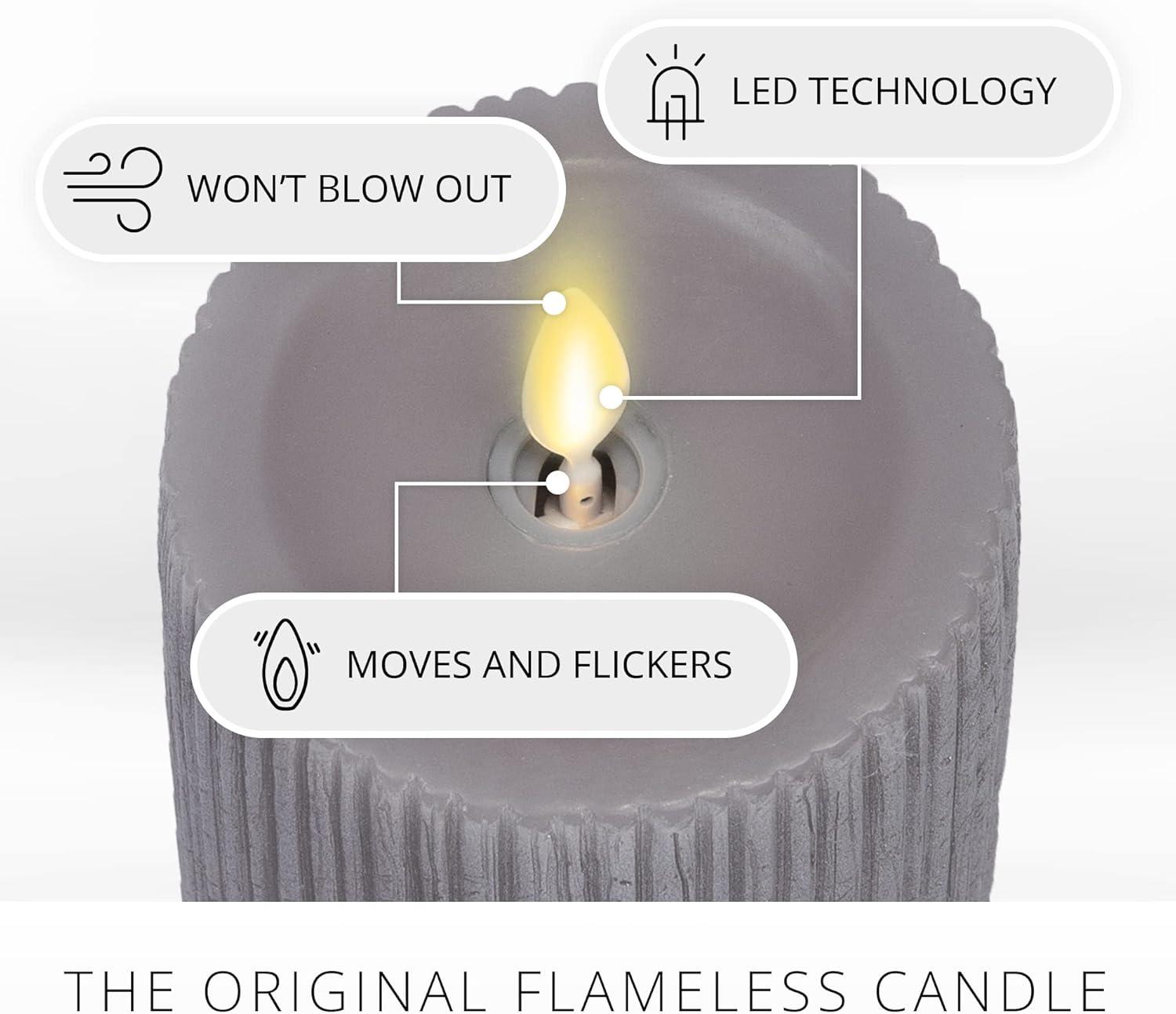 imageLuminara Metallic Embossed Pillar Champagne Flameless LED Candle 325quot x 65quot Battery Operated Real Flame Technology wTimer Function Paraffin WaxGray