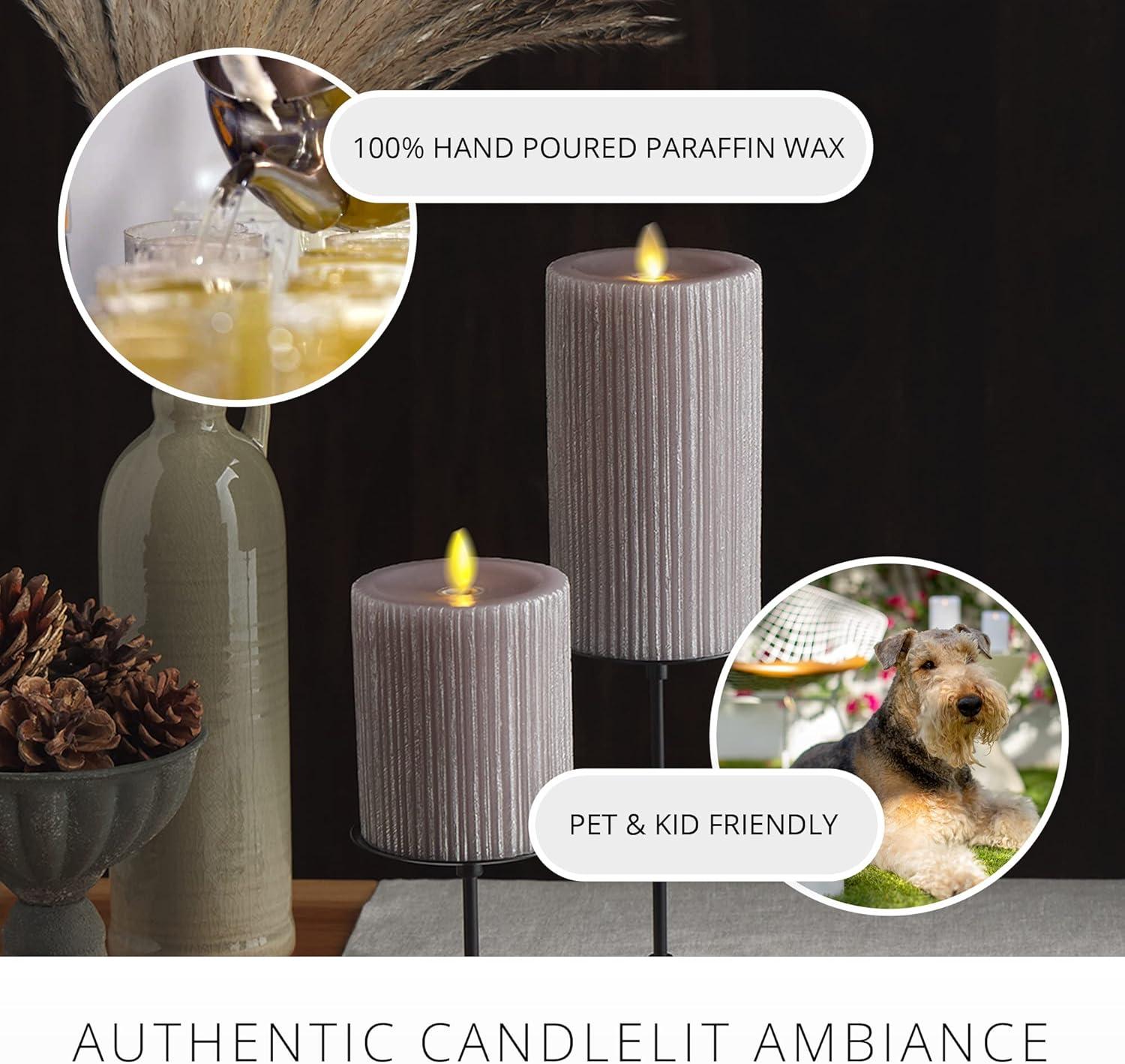 imageLuminara Metallic Embossed Pillar Champagne Flameless LED Candle 325quot x 65quot Battery Operated Real Flame Technology wTimer Function Paraffin WaxGray