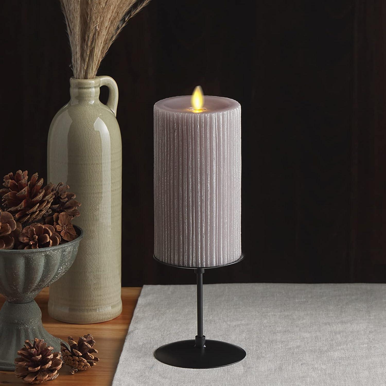 imageLuminara Metallic Embossed Pillar Champagne Flameless LED Candle 325quot x 65quot Battery Operated Real Flame Technology wTimer Function Paraffin WaxGray