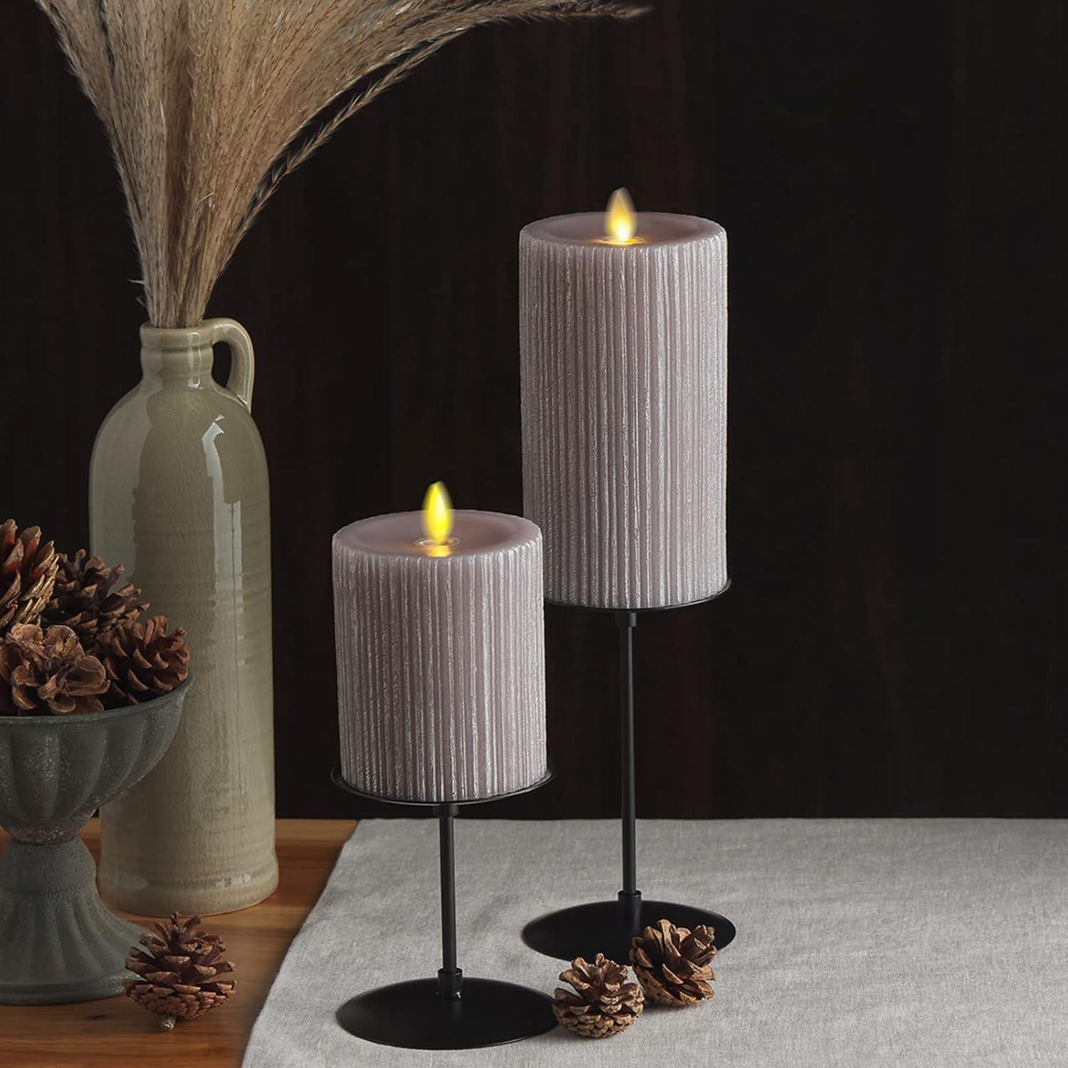 imageLuminara Metallic Embossed Pillar Champagne Flameless LED Candle 325quot x 65quot Battery Operated Real Flame Technology wTimer Function Paraffin WaxGray