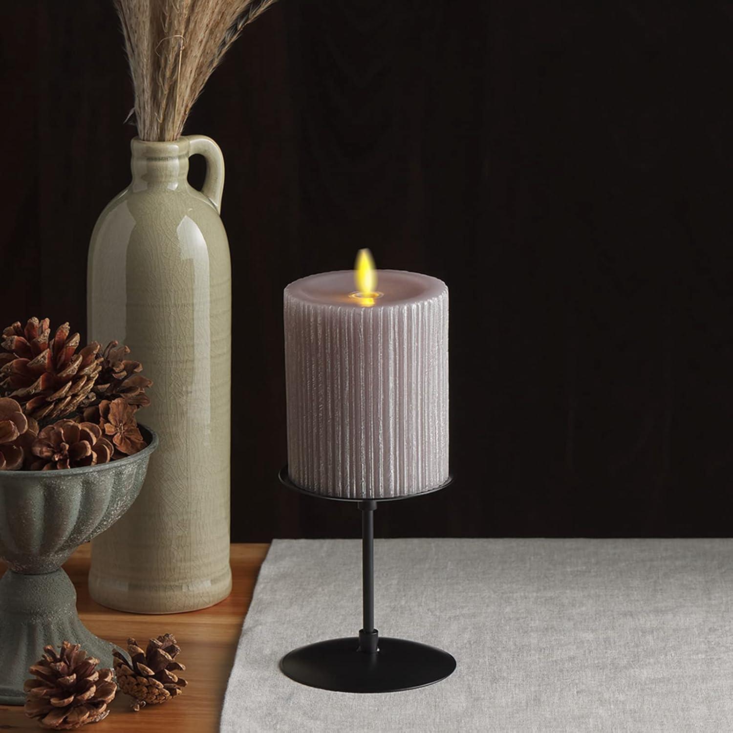 imageLuminara Metallic Embossed Pillar Champagne Flameless LED Candle 325quot x 65quot Battery Operated Real Flame Technology wTimer Function Paraffin WaxGray
