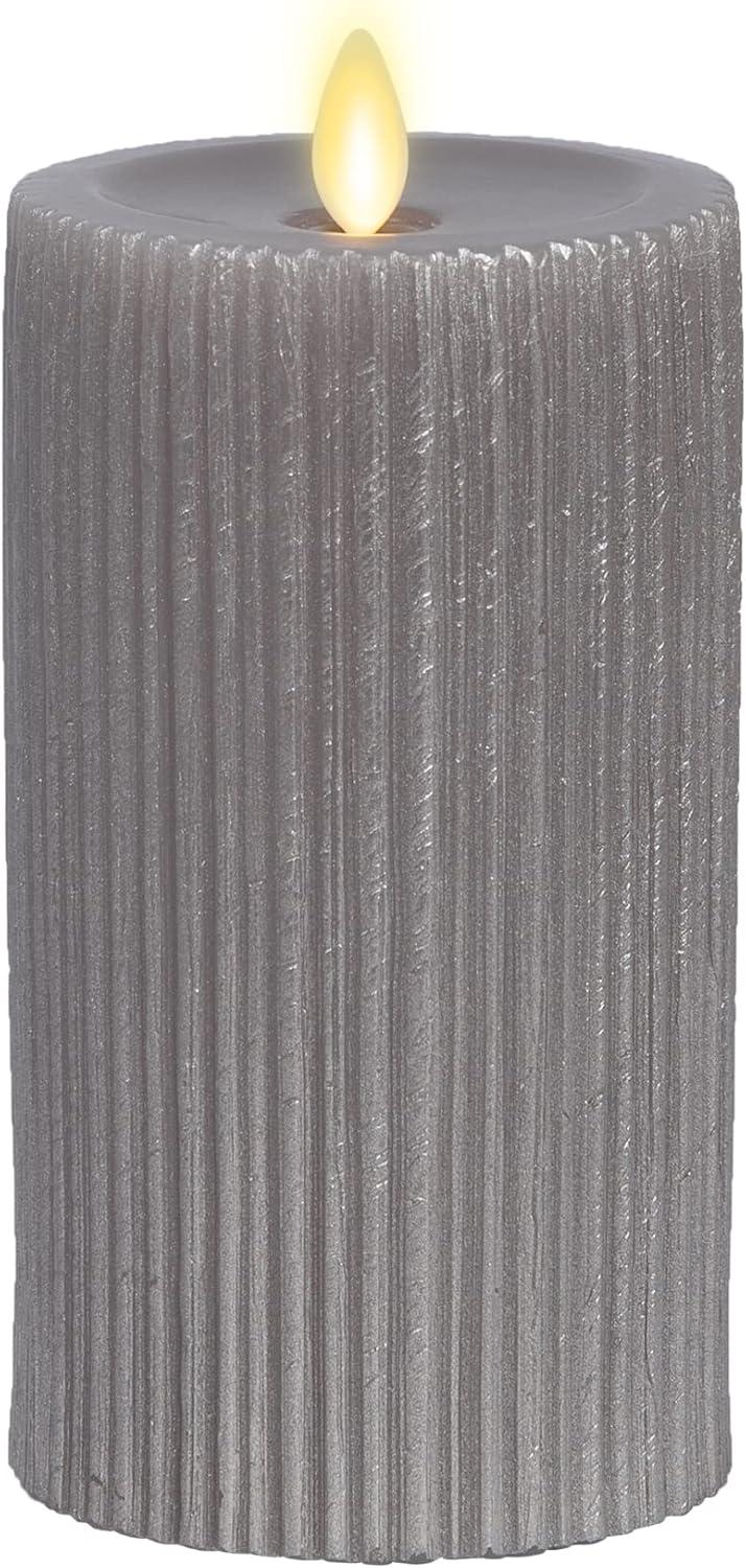 imageLuminara Metallic Embossed Pillar Champagne Flameless LED Candle 325quot x 65quot Battery Operated Real Flame Technology wTimer Function Paraffin WaxGray