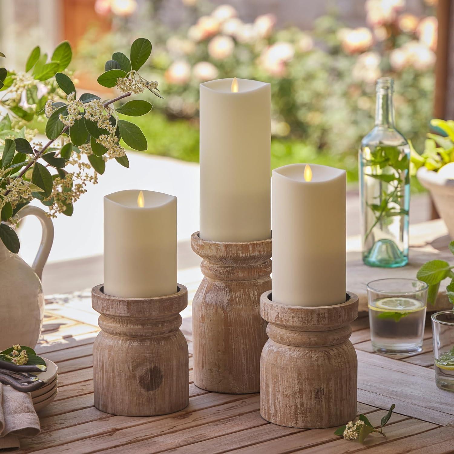 imageLuminara Outdoor Flameless LED Ivory Candle Melted Edge 375quot x 5quot Real Moving Flame Battery Operated Timer Plastic WeatherResistant5inch