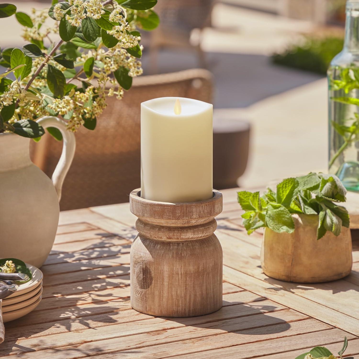 imageLuminara Outdoor Flameless LED Ivory Candle Melted Edge 375quot x 5quot Real Moving Flame Battery Operated Timer Plastic WeatherResistant5inch