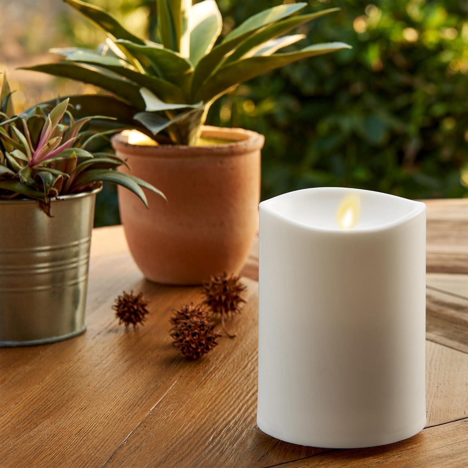 imageLuminara Outdoor Flameless LED Ivory Candle Melted Edge 375quot x 5quot Real Moving Flame Battery Operated Timer Plastic WeatherResistant5inch