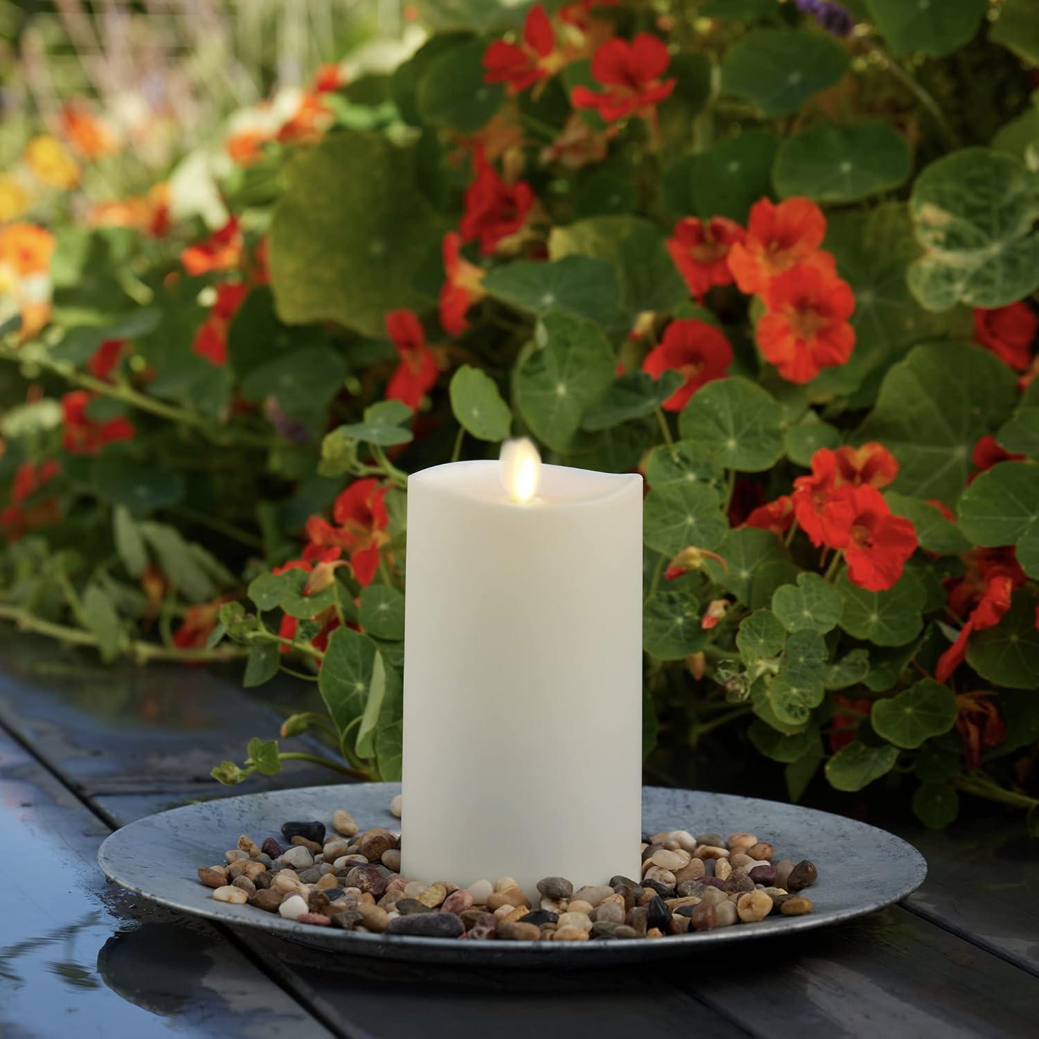 imageLuminara Outdoor Flameless LED Ivory Candle Melted Edge 375quot x 5quot Real Moving Flame Battery Operated Timer Plastic WeatherResistant7inch