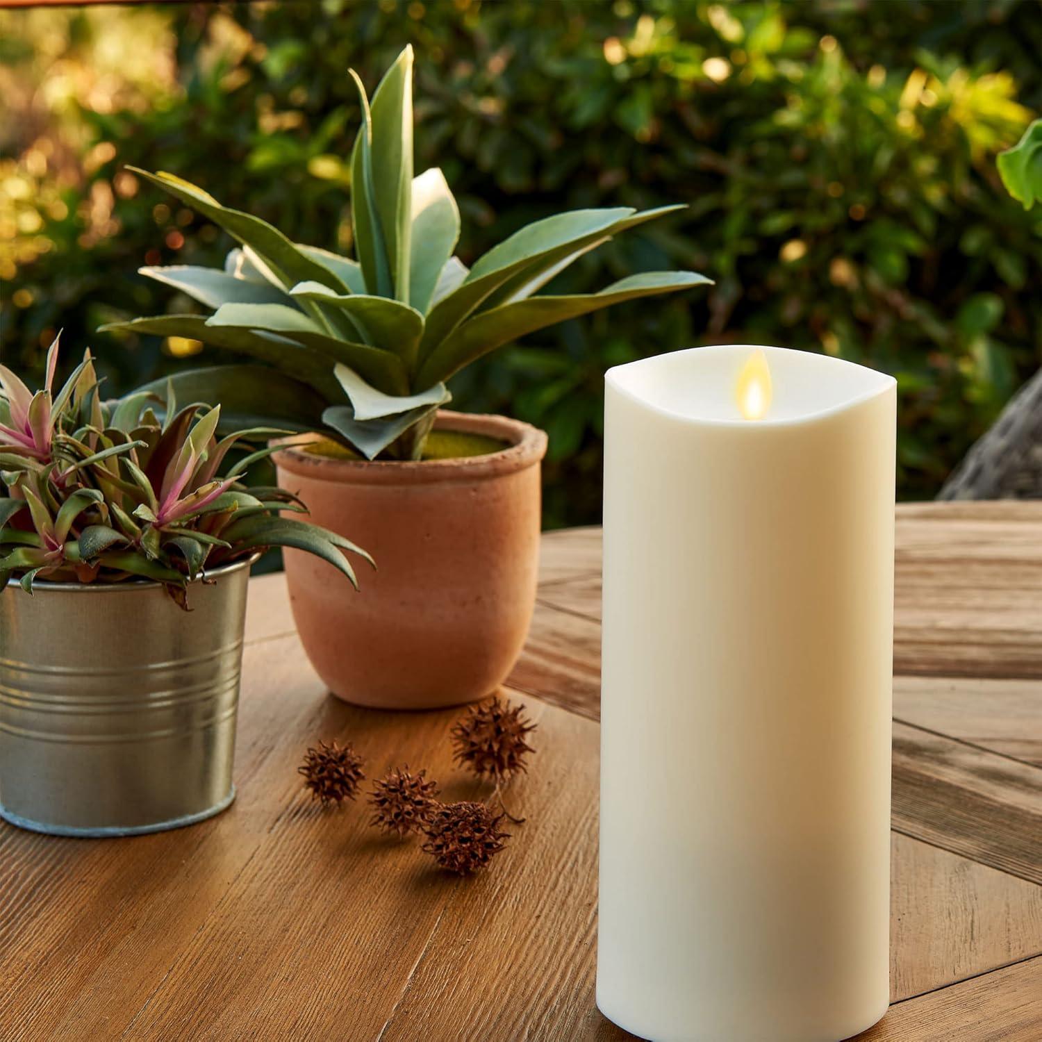imageLuminara Outdoor Flameless LED Ivory Candle Melted Edge 375quot x 5quot Real Moving Flame Battery Operated Timer Plastic WeatherResistant9inch
