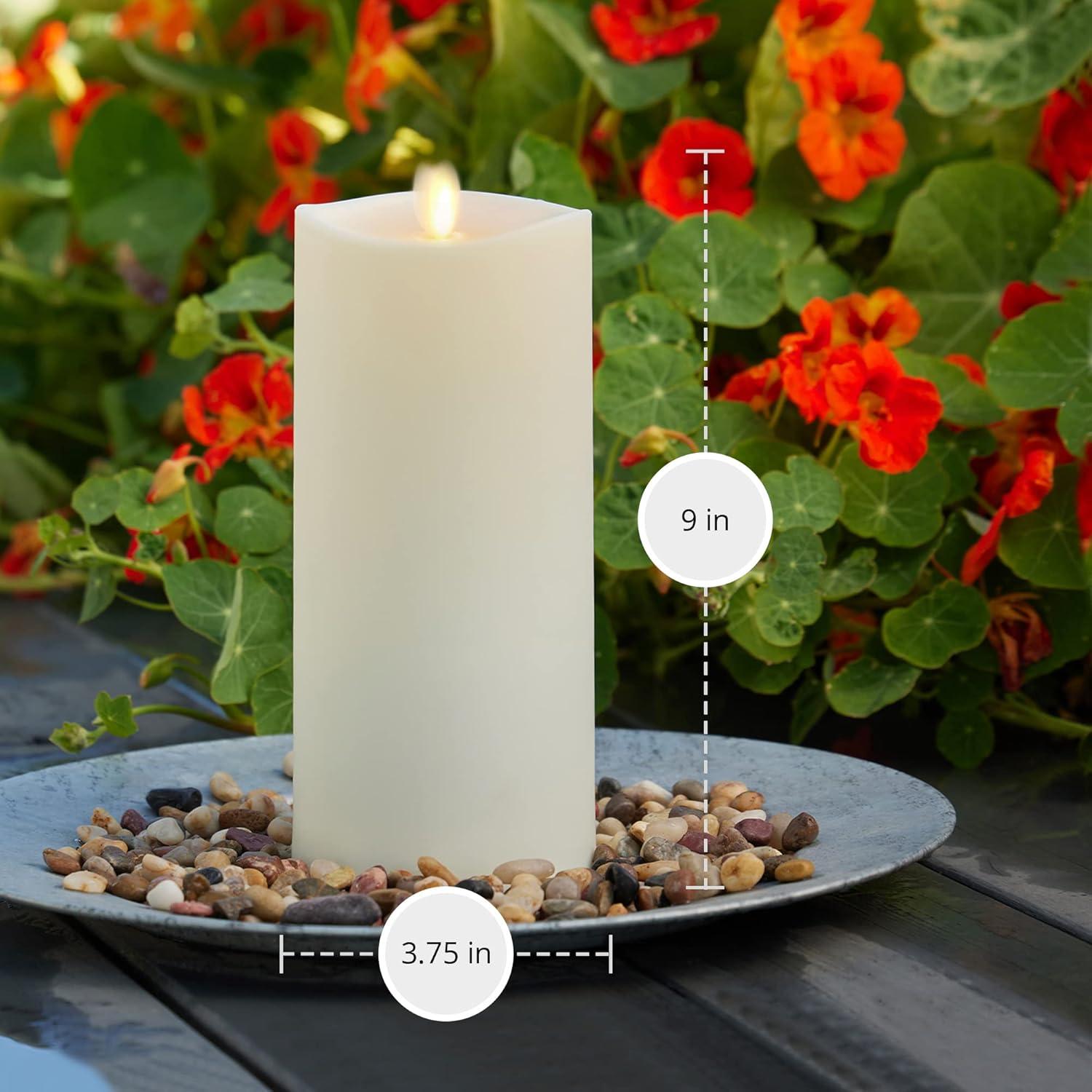 imageLuminara Outdoor Flameless LED Ivory Candle Melted Edge 375quot x 5quot Real Moving Flame Battery Operated Timer Plastic WeatherResistant9inch