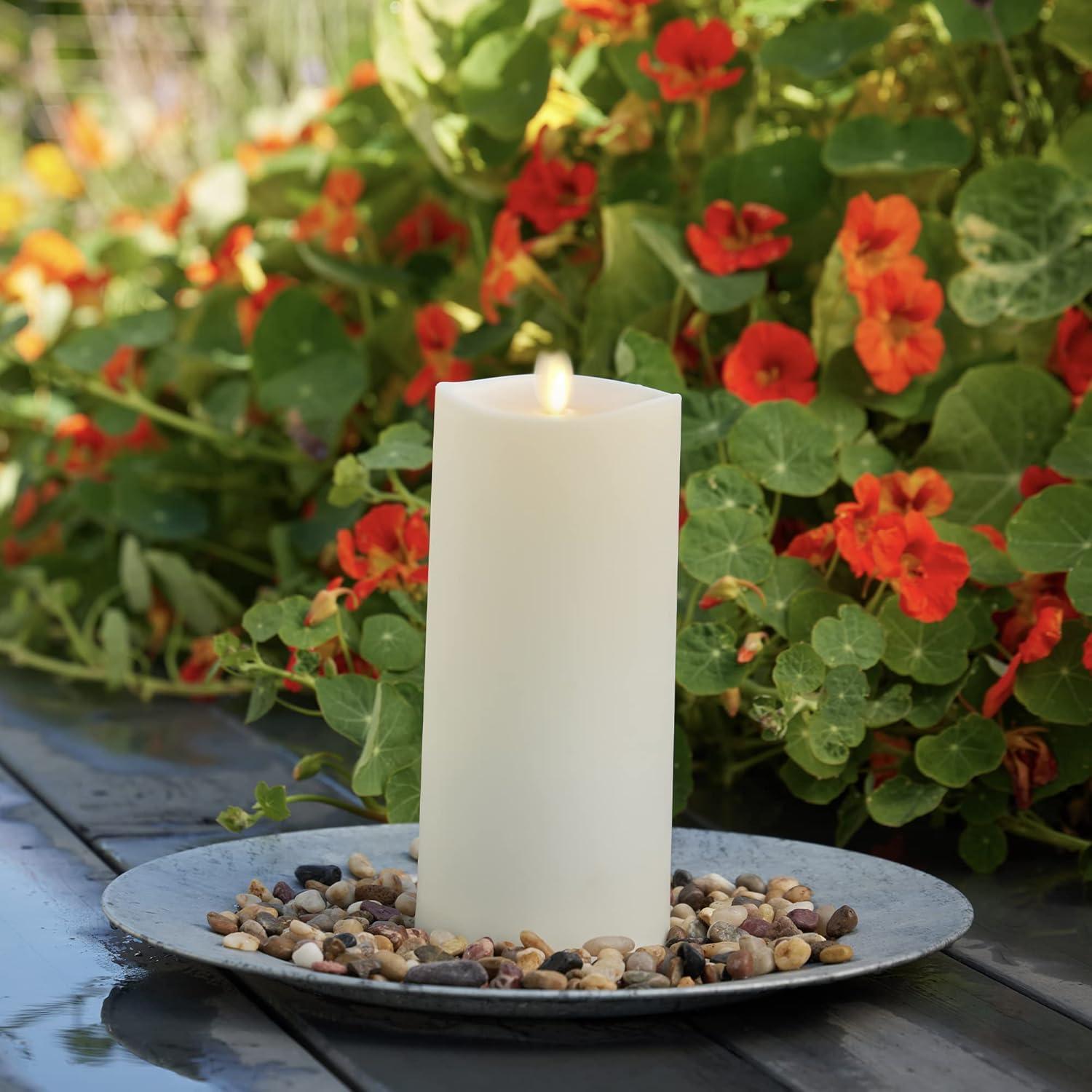 imageLuminara Outdoor Flameless LED Ivory Candle Melted Edge 375quot x 5quot Real Moving Flame Battery Operated Timer Plastic WeatherResistant9inch