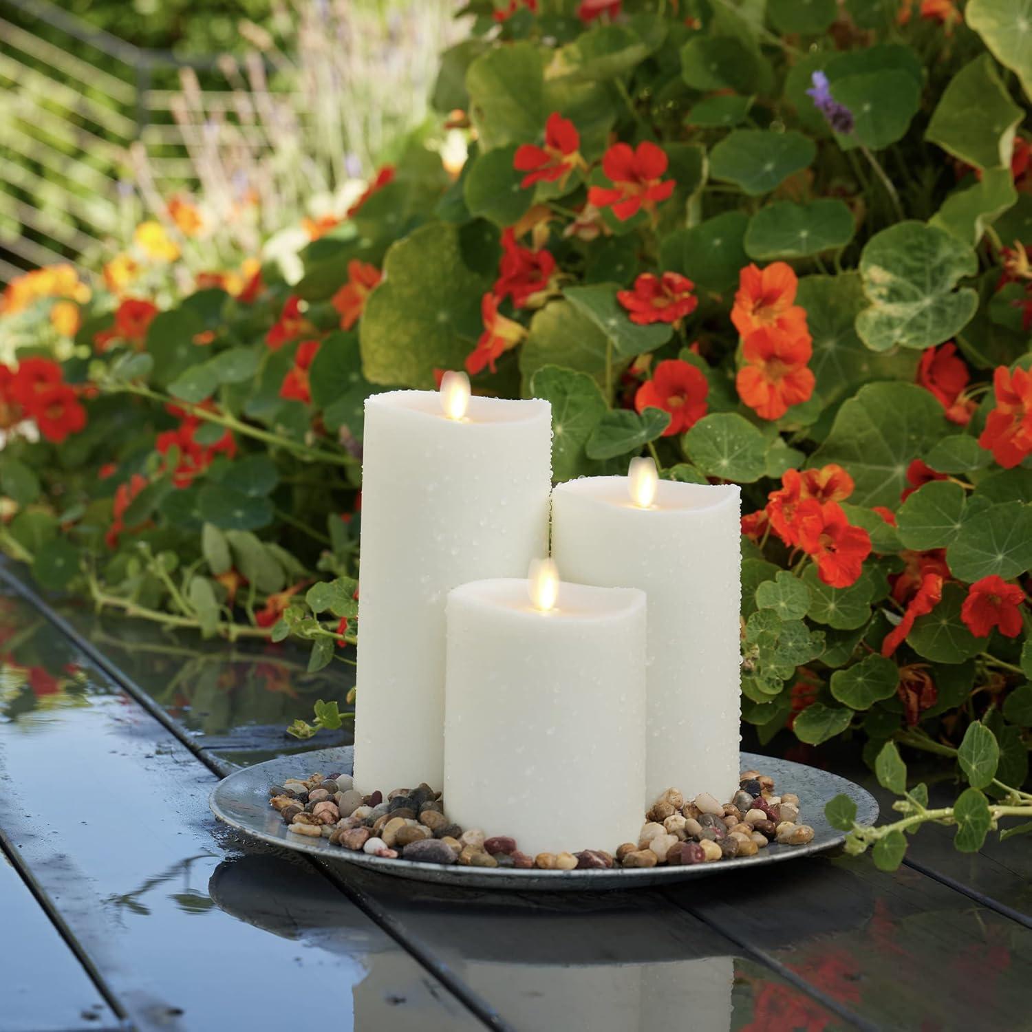 imageLuminara Outdoor Flameless LED Ivory Candle Melted Edge 375quot x 5quot Real Moving Flame Battery Operated Timer Plastic WeatherResistant9inch
