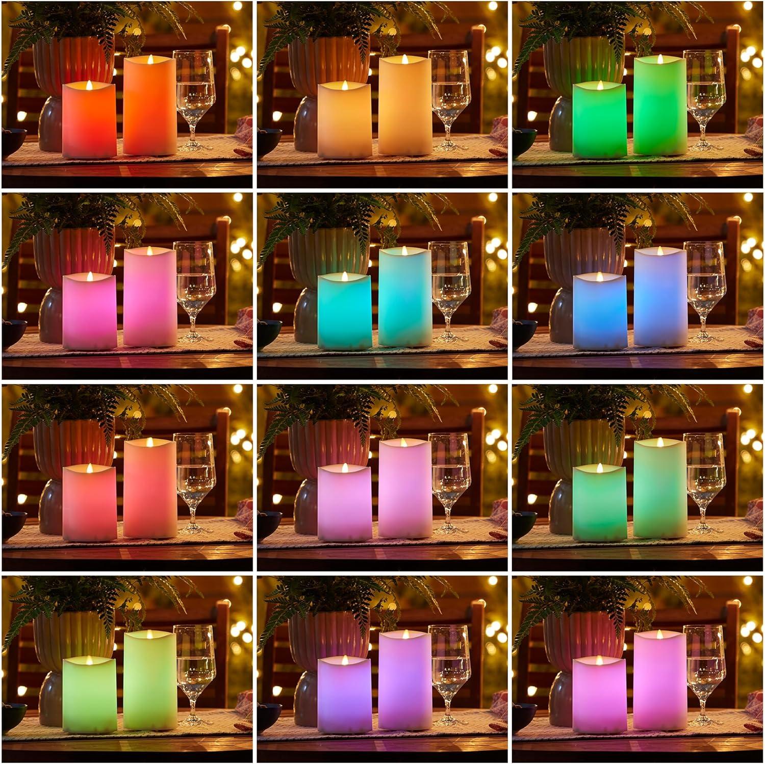 imageLuminara Outdoor Flameless LED Ivory Candle Melted Edge 375quot x 5quot Real Moving Flame Battery Operated Timer Plastic WeatherResistantColor Changing 7inch