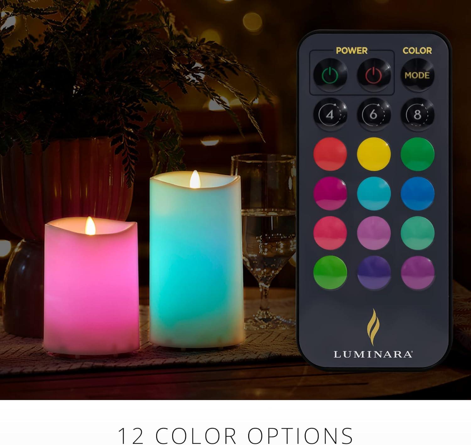 imageLuminara Outdoor Flameless LED Ivory Candle Melted Edge 375quot x 5quot Real Moving Flame Battery Operated Timer Plastic WeatherResistantColor Changing 7inch