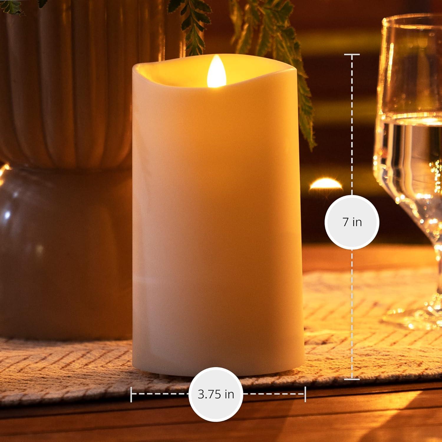 imageLuminara Outdoor Flameless LED Ivory Candle Melted Edge 375quot x 5quot Real Moving Flame Battery Operated Timer Plastic WeatherResistantColor Changing 7inch