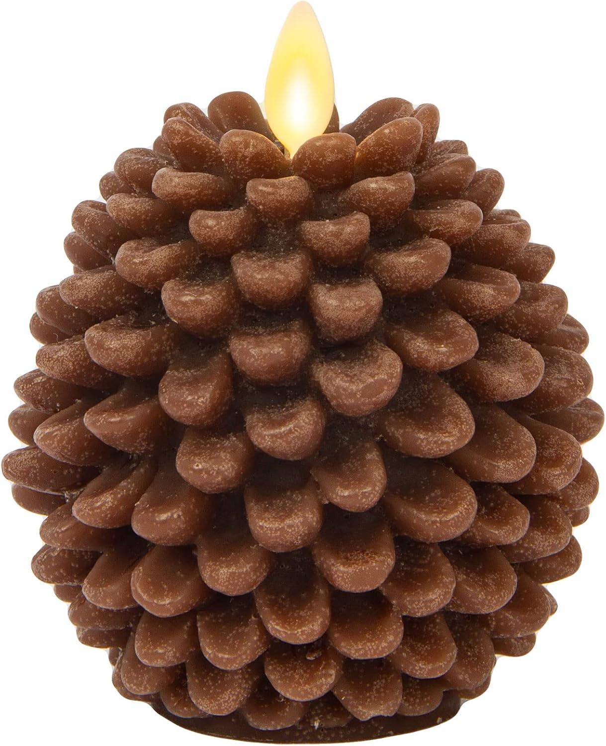 imageLuminara Realistic Artificial Moving Flame Pine cone Flameless LED Candle  White 3quot x 45quotBrown