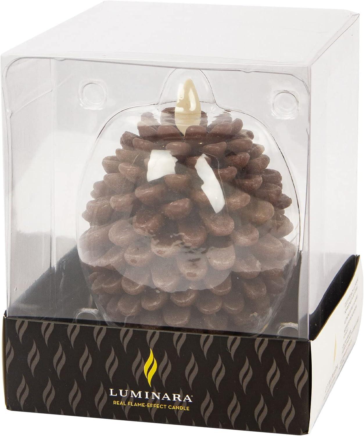 imageLuminara Realistic Artificial Moving Flame Pine cone Flameless LED Candle  White 3quot x 45quotBrown