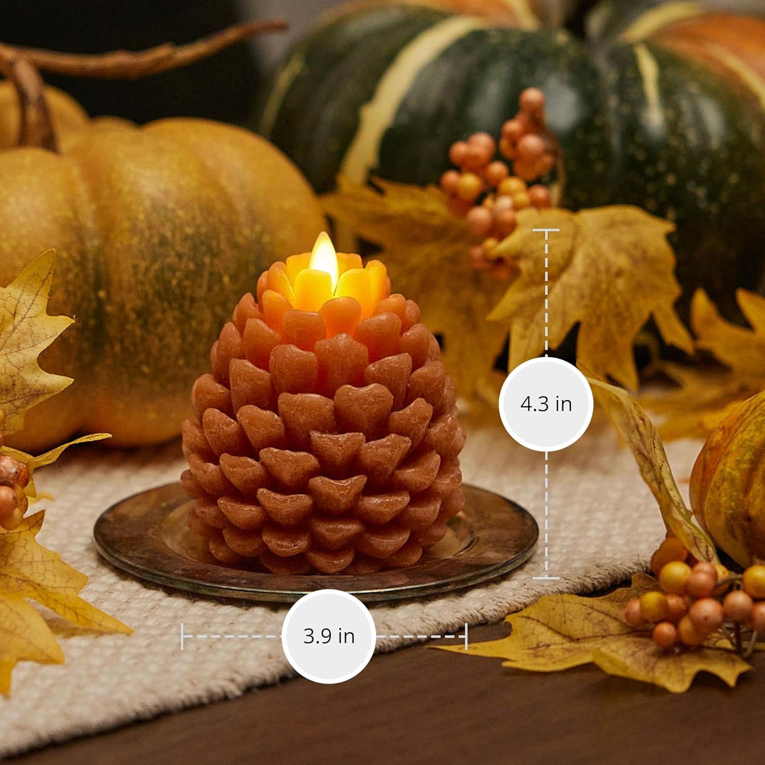 imageLuminara Realistic Artificial Moving Flame Pine cone Flameless LED Candle  White 3quot x 45quotBrown