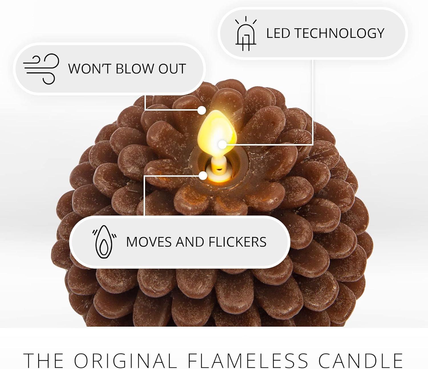 imageLuminara Realistic Artificial Moving Flame Pine cone Flameless LED Candle  White 3quot x 45quotBrown