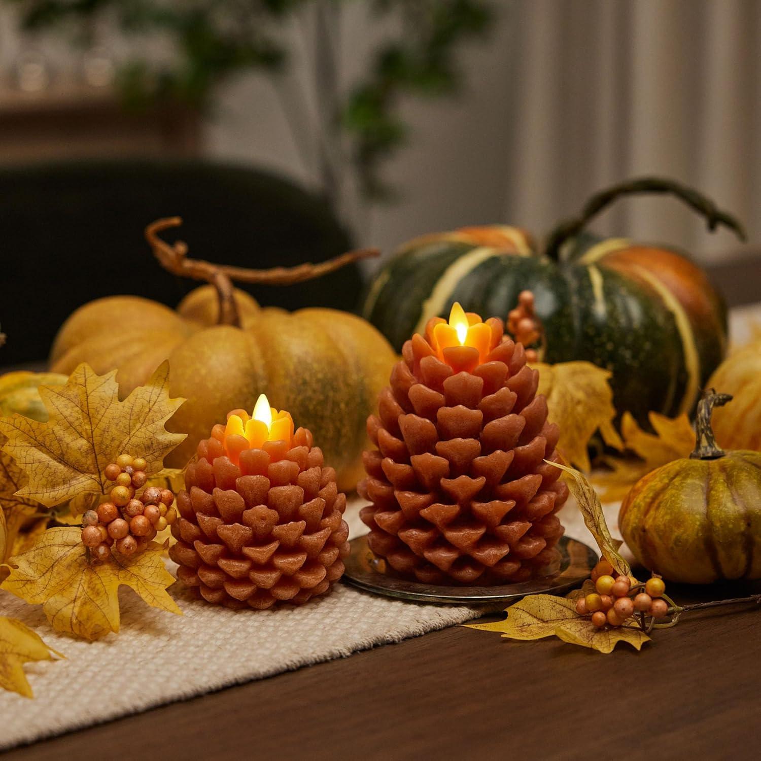 imageLuminara Realistic Artificial Moving Flame Pine cone Flameless LED Candle  White 3quot x 45quotBrown