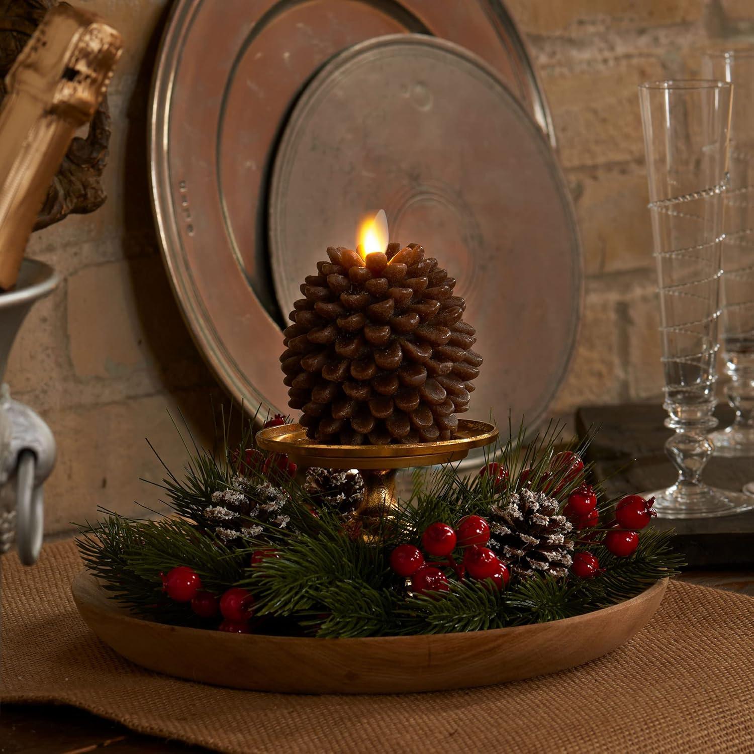 imageLuminara Realistic Artificial Moving Flame Pine cone Flameless LED Candle  White 3quot x 45quotBrown