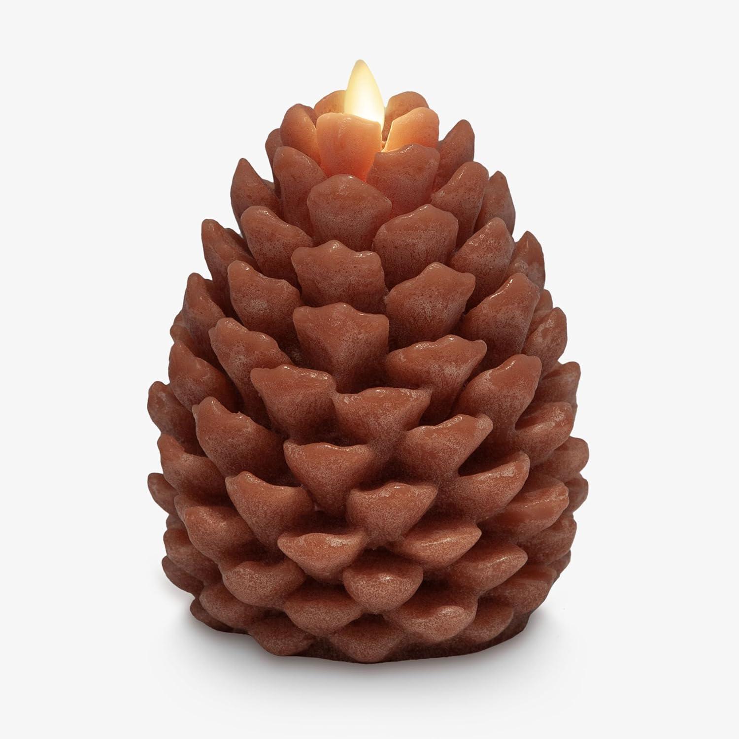 imageLuminara Realistic Artificial Moving Flame Pine cone Flameless LED Candle  White 3quot x 45quotBrown