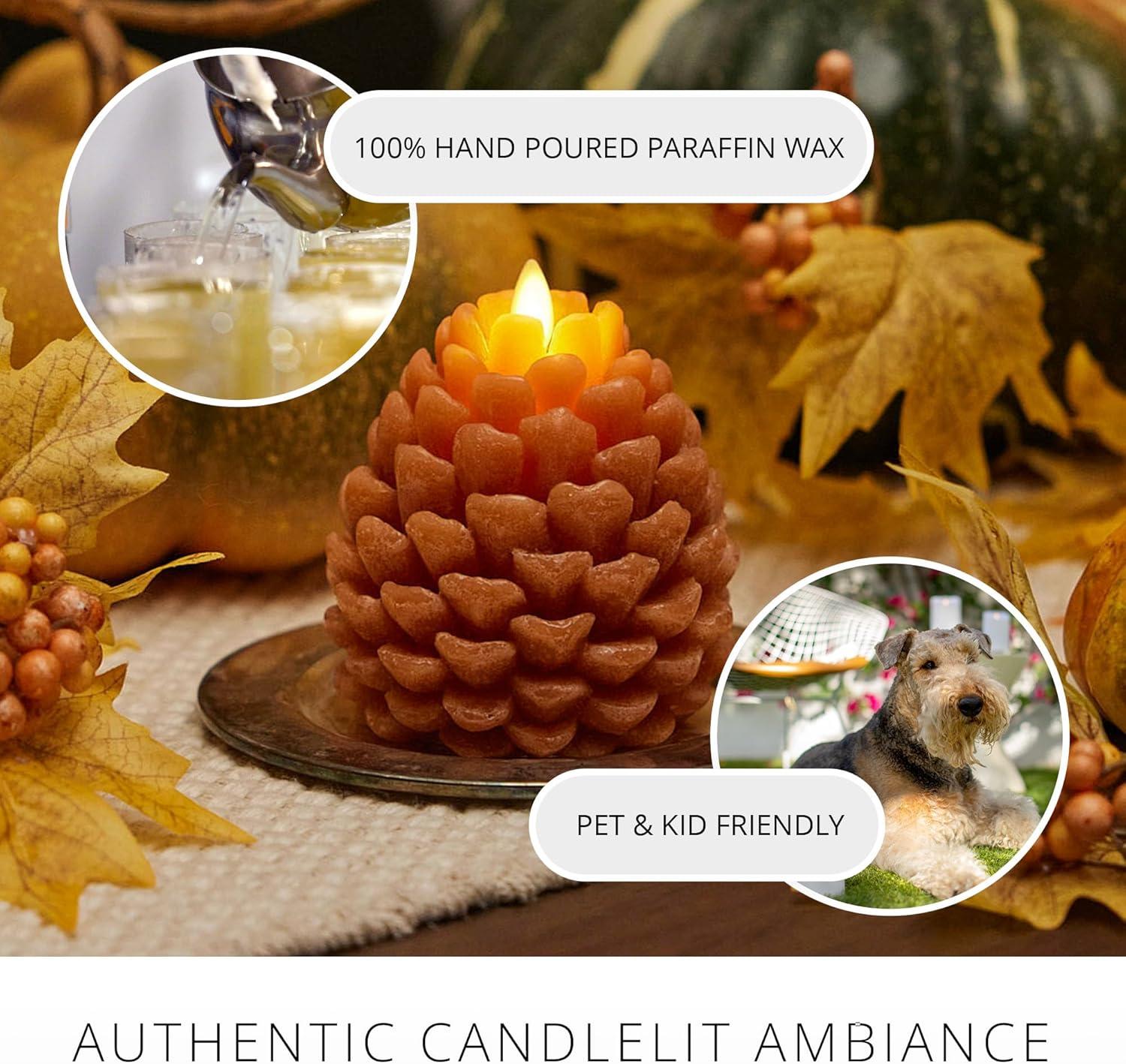 imageLuminara Realistic Artificial Moving Flame Pine cone Flameless LED Candle  White 3quot x 45quotBrown