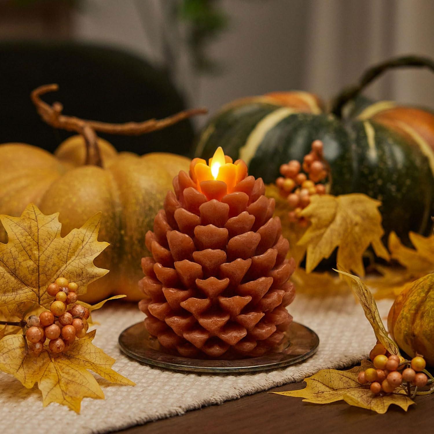 imageLuminara Realistic Artificial Moving Flame Pine cone Flameless LED Candle  White 3quot x 45quotBrown