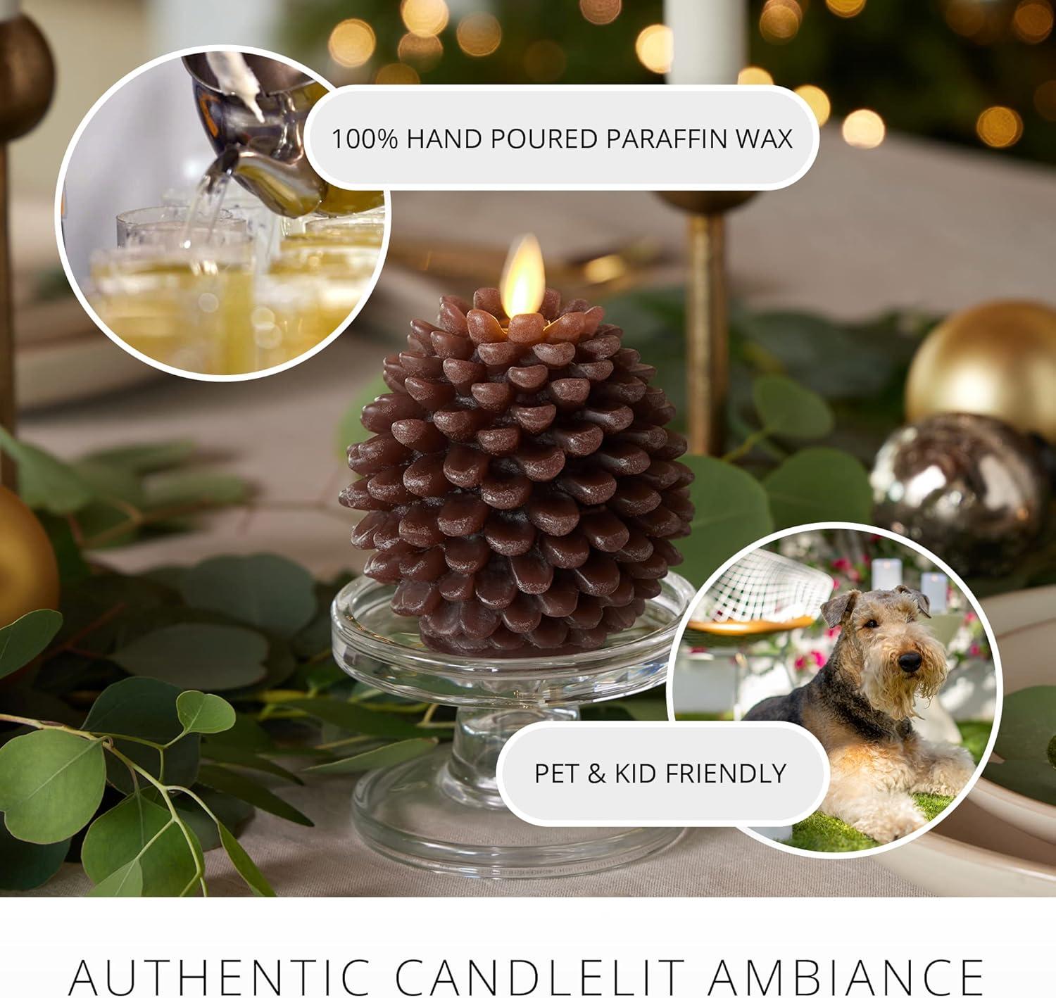 imageLuminara Realistic Artificial Moving Flame Pine cone Flameless LED Candle  White 3quot x 45quotBrown