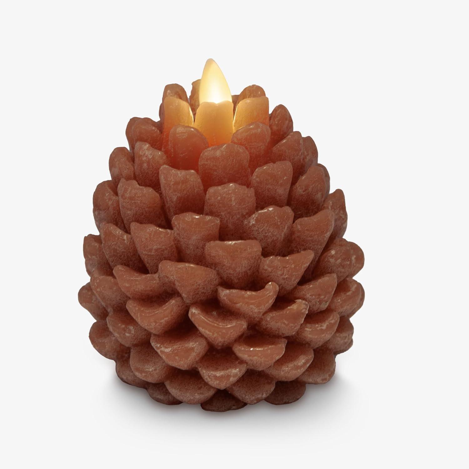 imageLuminara Realistic Artificial Moving Flame Pine cone Flameless LED Candle  White 3quot x 45quotBrown