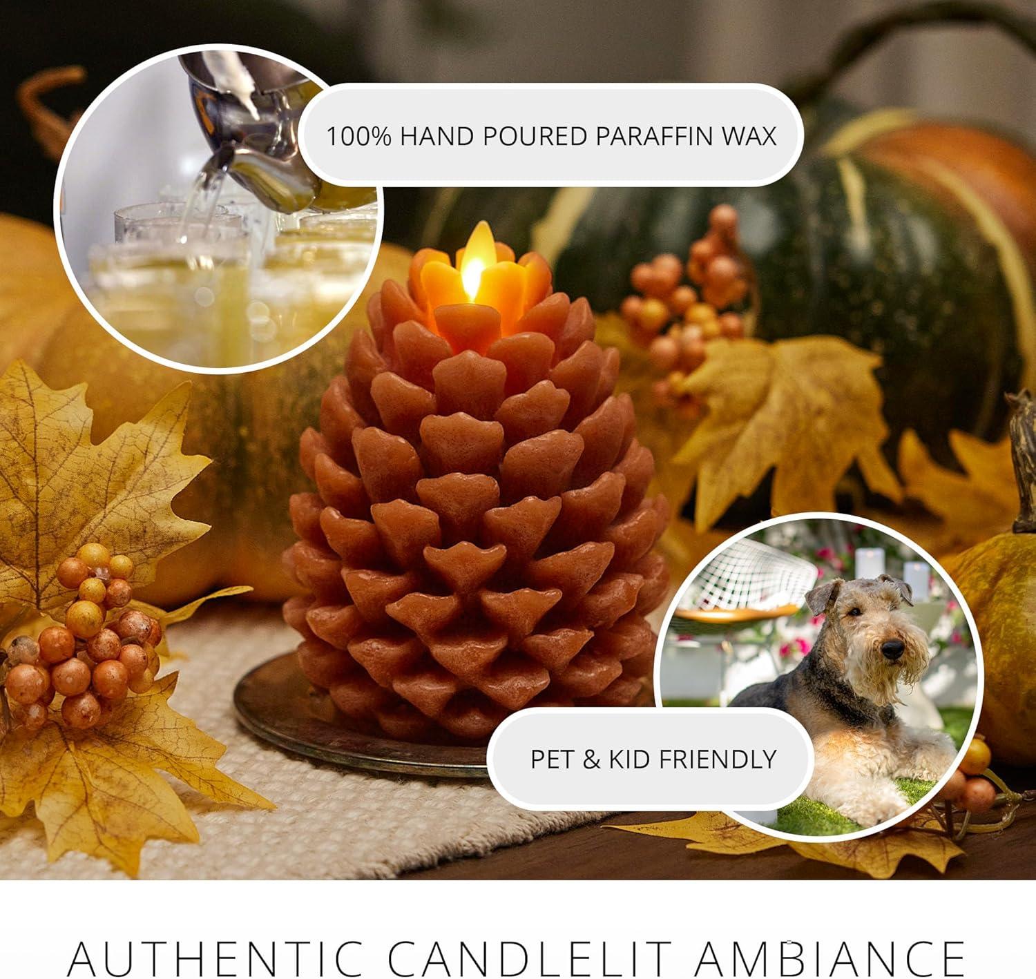 imageLuminara Realistic Artificial Moving Flame Pine cone Flameless LED Candle  White 3quot x 45quotBrown