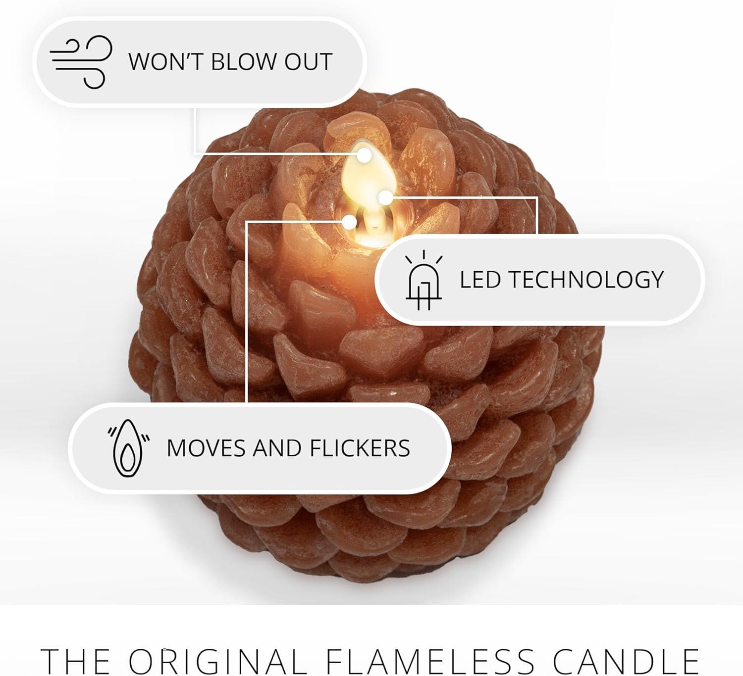 imageLuminara Realistic Artificial Moving Flame Pine cone Flameless LED Candle  White 3quot x 45quotBrown