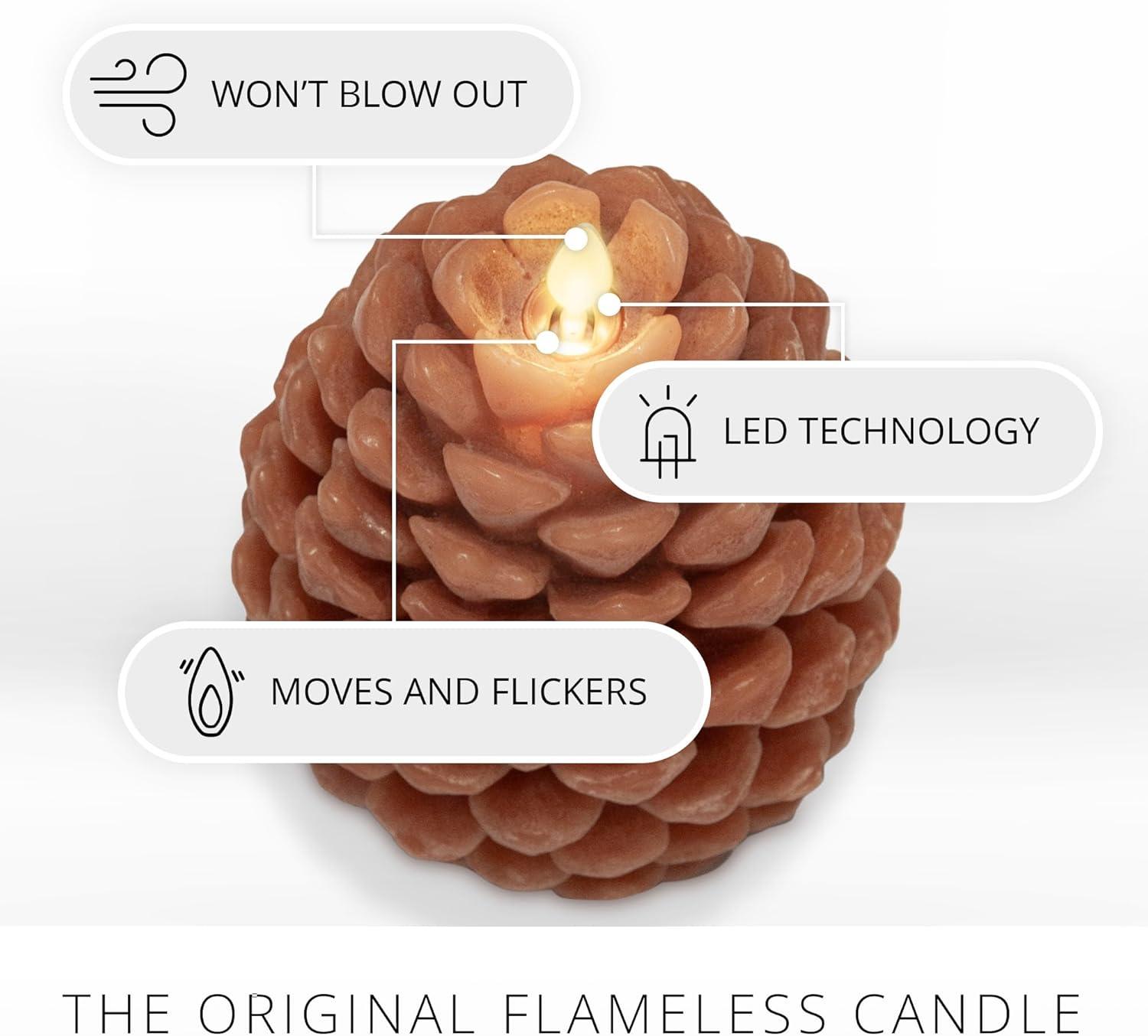 imageLuminara Realistic Artificial Moving Flame Pine cone Flameless LED Candle  White 3quot x 45quotBrown