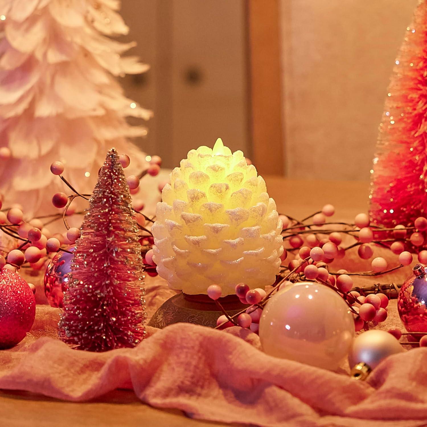 imageLuminara Realistic Artificial Moving Flame Pine cone Flameless LED Candle  White 3quot x 45quotWhite