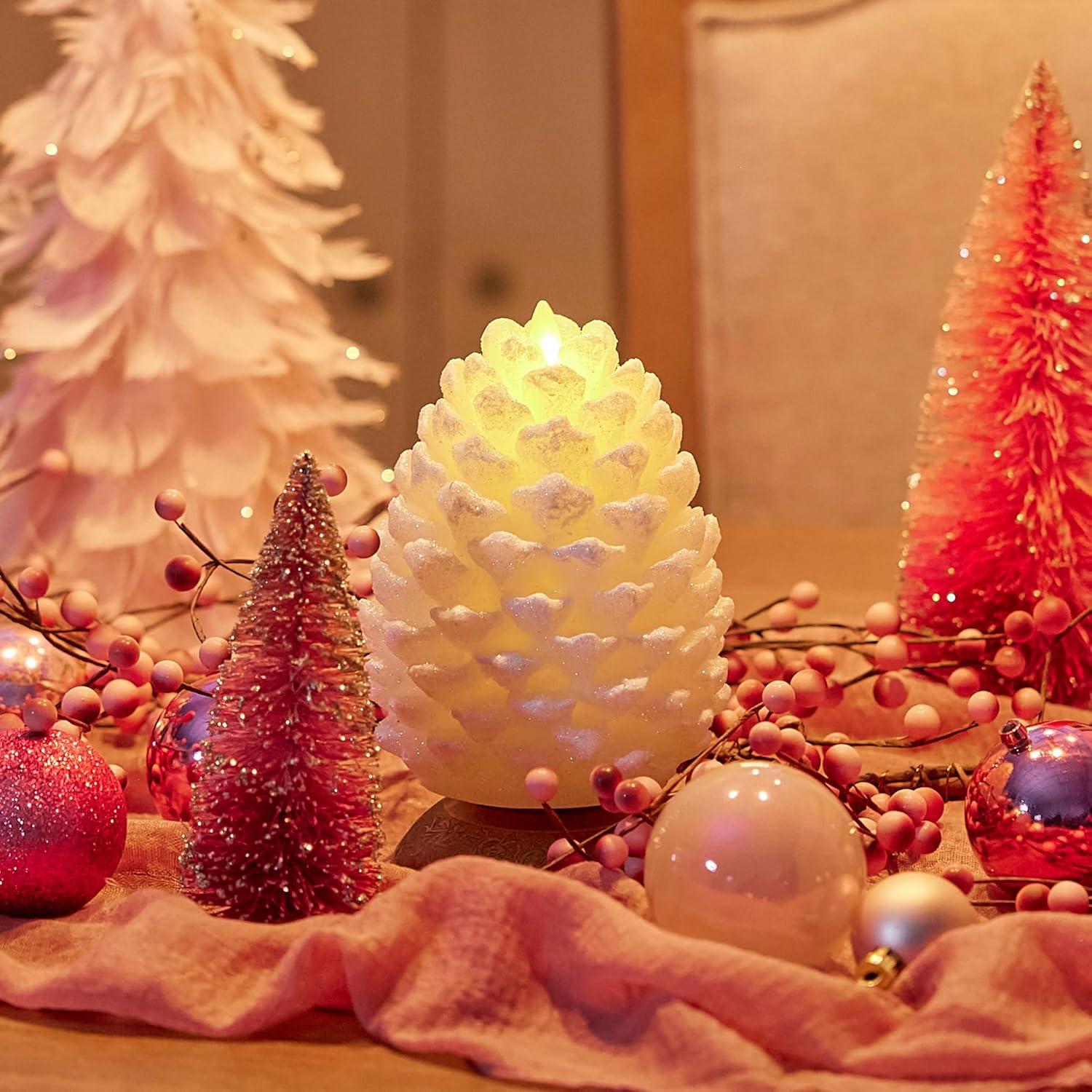 imageLuminara Realistic Artificial Moving Flame Pine cone Flameless LED Candle  White 3quot x 45quotWhite