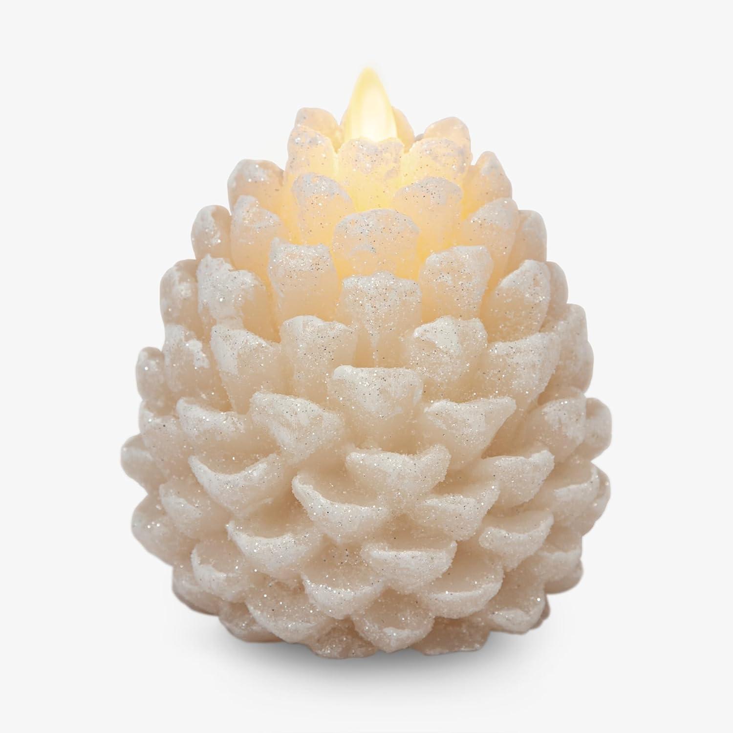 imageLuminara Realistic Artificial Moving Flame Pine cone Flameless LED Candle  White 3quot x 45quotWhite