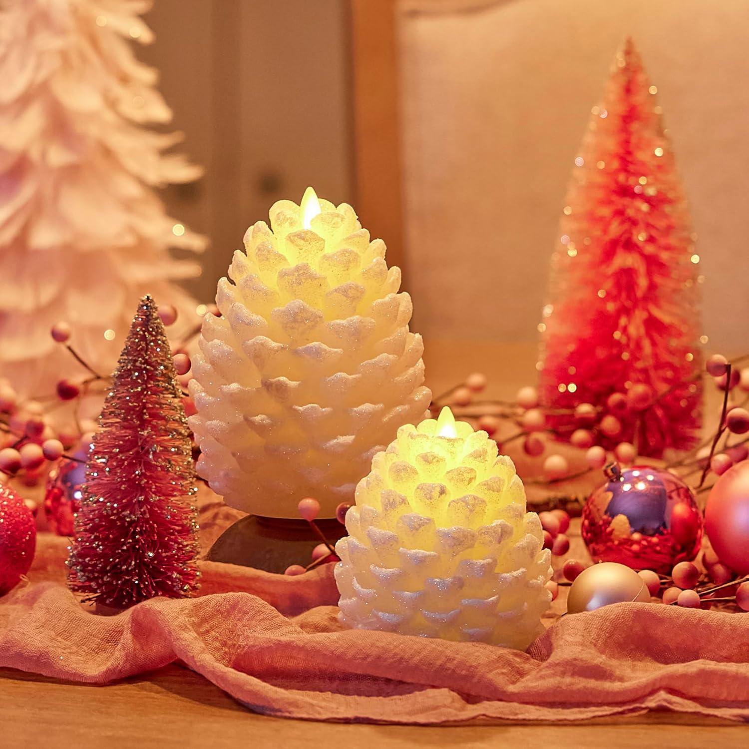 imageLuminara Realistic Artificial Moving Flame Pine cone Flameless LED Candle  White 3quot x 45quotWhite
