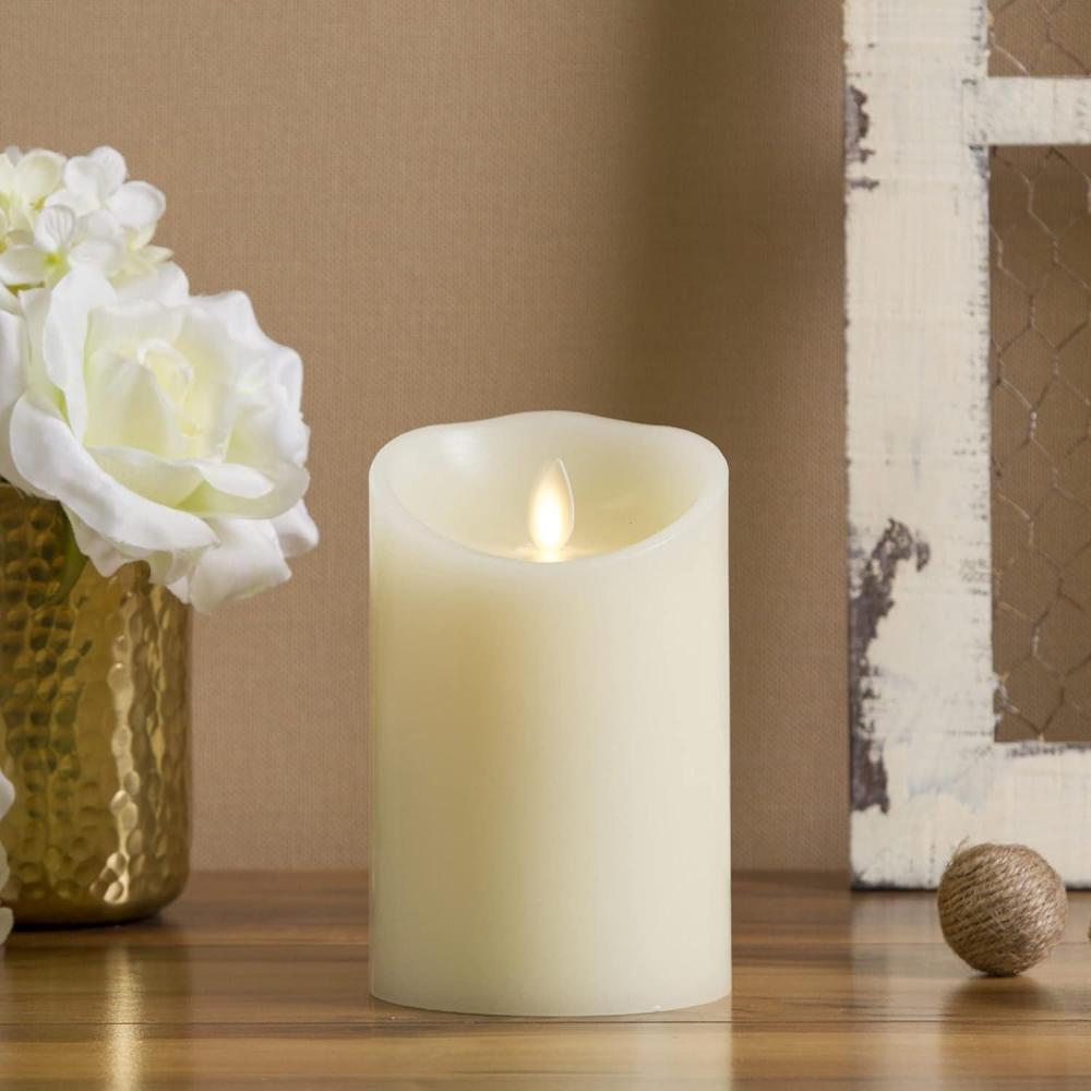 imageLuminara  Flameless LED Battery Operated Flickering Pillar Candles  White  Pack of 13x45  Realistic Moving Flame Real Wax IndoorOutdoor DecorIvory