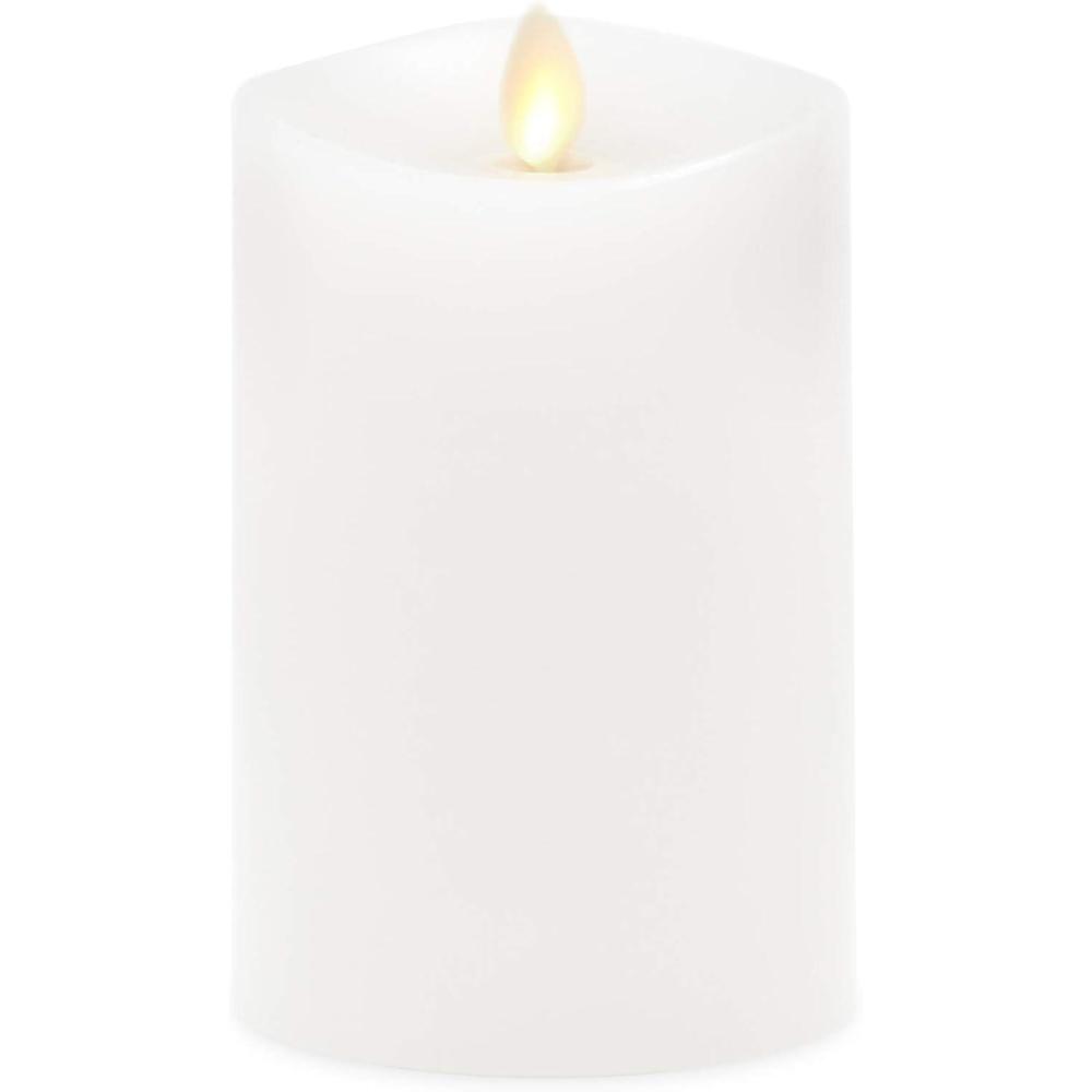 imageLuminara Flameless Slim Pillar Candle Flickering Real Flame Effect Melted Edge Smooth Wax Unscented White Real Wax LED Battery OperatedWhite
