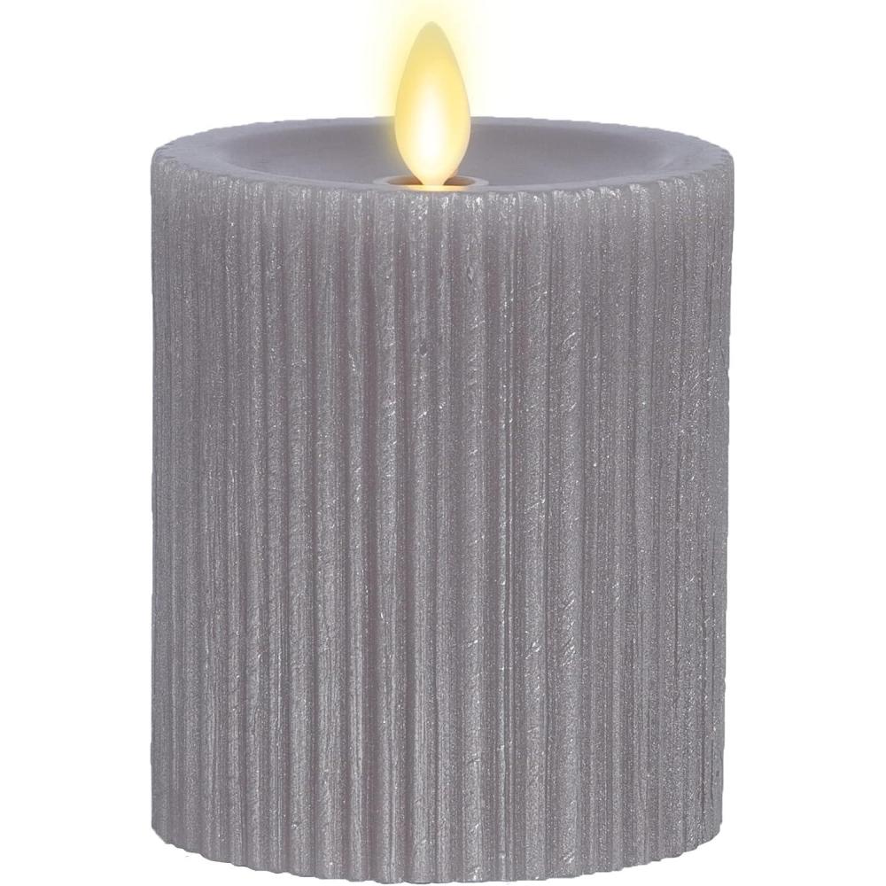 imageLuminara Metallic Embossed Pillar Champagne Flameless LED Candle 325quot x 65quot Battery Operated Real Flame Technology wTimer Function Paraffin WaxGray