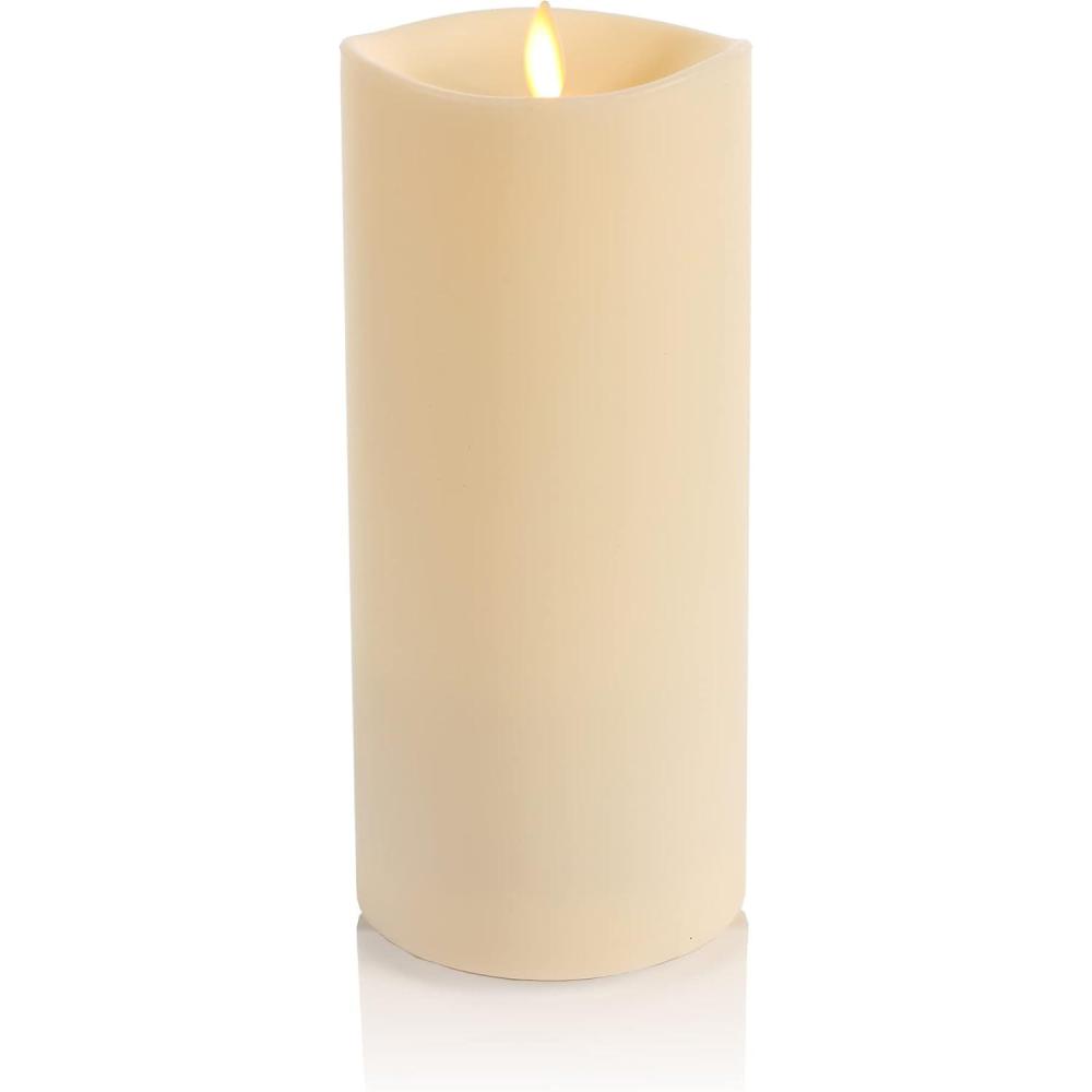 imageLuminara Outdoor Flameless LED Ivory Candle Melted Edge 375quot x 5quot Real Moving Flame Battery Operated Timer Plastic WeatherResistant9inch