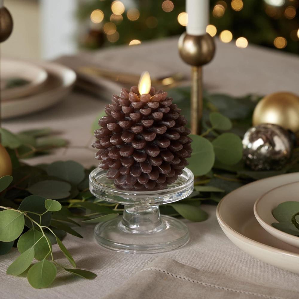 imageLuminara Realistic Artificial Moving Flame Pine cone Flameless LED Candle  White 3quot x 45quotBrown
