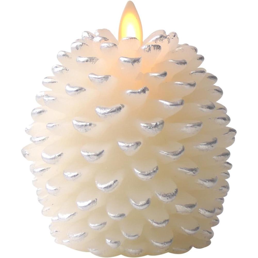 imageLuminara Realistic Artificial Moving Flame Pine cone Flameless LED Candle  White 3quot x 45quotWhite