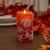 imageLuminara Embossed White Pinecone Flameless LED Candle Pillar 3quot x 65quot  with Recessed Edge Unscented Real Wax LED Battery Operated Candle LightsOrange