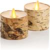 imageLuminara Flameless LED Tea Light Candle 14quot x 2quot Pack of 2 Birch Pearl Ivory Real Flame Battery Operated wRemote Timer Function Paraffin Wax2Pack Birch