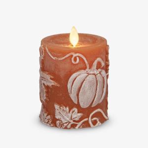 imageLuminara Embossed White Pinecone Flameless LED Candle Pillar 3quot x 65quot  with Recessed Edge Unscented Real Wax LED Battery Operated Candle LightsOrange